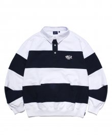 SMALL 2 TONE ARCH LOGO STRIPE RUGBY SHIRT WHITE / NAVY
