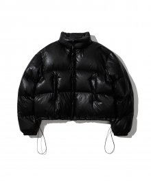 FAUX LEATHER DOWN PUFFER JACKET [BLACK]