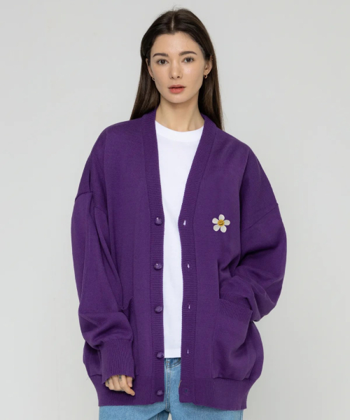 [UNISEX] Вязаный кардиган с вышивкой Flower Dot Purple
