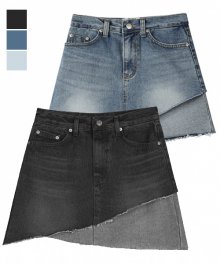 Diagonal layered mini denim skirt - 3COL
