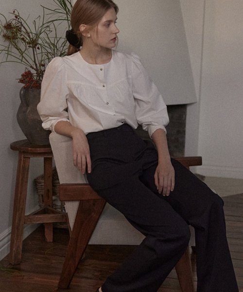 High Waist Loose-fit Pants - Navy