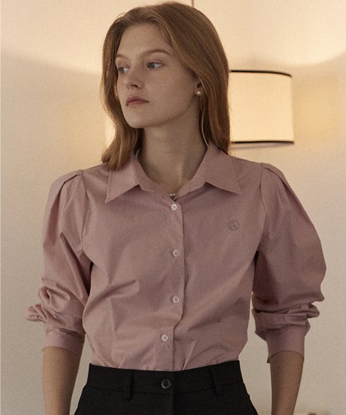 논로컬(NONLOCAL) Puff Sleeve Logo Blouse - Pink - 사이즈 & 후기