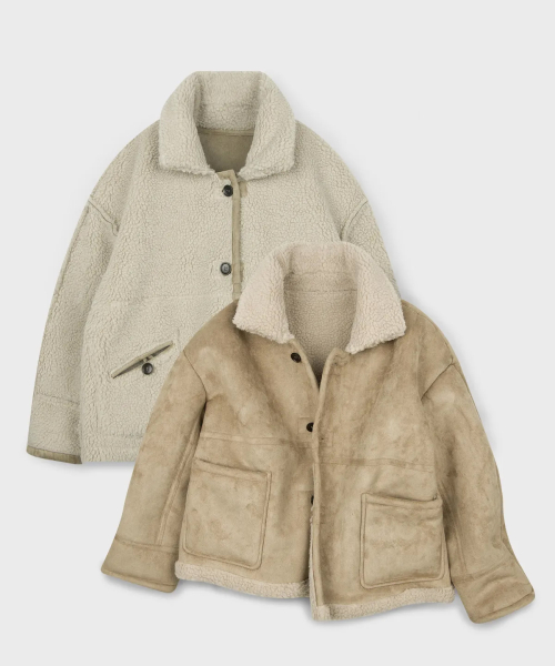 플레이스 스튜디오() 리버시블 스웨이드 오버핏 양털 무스탕 자켓 점퍼 상품 이미지