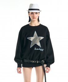 Star Applique Fleece Sweatshirt Black