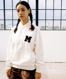 (W) VELVET GRAPHIC HOODIE IVORY