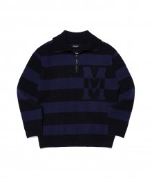 WIDE STRIPE HIGH NECK SWEATER NAVY