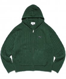 CABLE PIN BADGE KNIT HOODIE GREEN