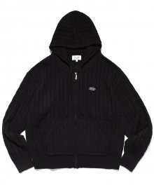 CABLE PIN BADGE KNIT HOODIE BLACK