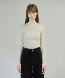 POLO NECK BUTTON KNIT TOP (ivory)