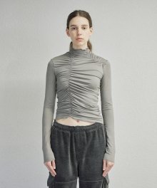 SHIRRING POLO NECK TEE (grey)