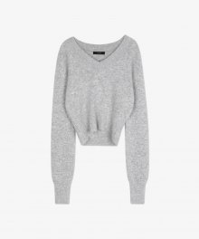 Angora V Neck Crop Knit [Grey]