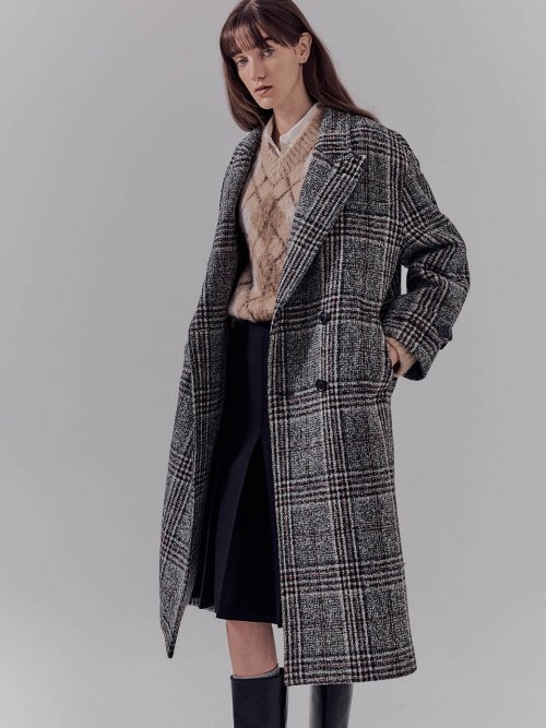 Checked wool outlet coat