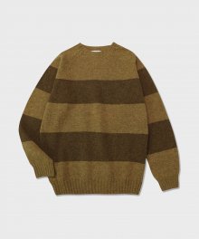 Harley of Scotland BLOCK STRIPE SWEATER_ASPARAGUS/DARK OLIVE