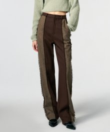 Color Block Fringe Pants  Brown