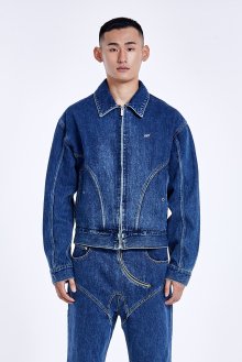 Bulky denim zipper jacket - Deep blue