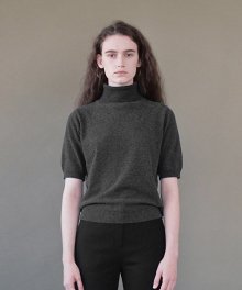 half-sleeve turtleneck knit charcoal gray