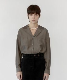 v-neck silky blouse brown