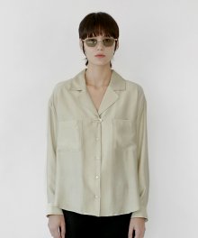 v-neck silky blouse khaki beige