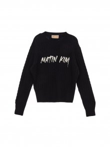 PAINTING LOGO CABLE PULLOVER IN BLACK