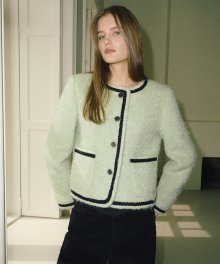 Tweed Fur Jacket  Light Mint