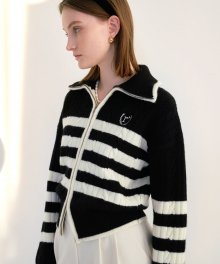 TWOWAY STRIPE ZIPUP KNIT BLACK