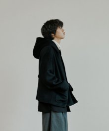 unisex wool half hood coat black