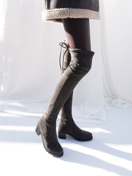 Grey knee sale length boots