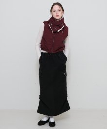 Side Stitch Tuck Cargo long Skirt [BLACK]