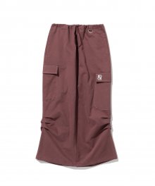 Side Stitch Tuck Cargo long Skirt [RED BROWN]