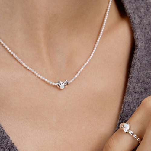●TATIANA● SILVER925 Opal Heart Pearl Necklace NZ2034 50012 타티아나 주얼리 - (SILVER925) Opal Heart Pearl Necklace NZ2034