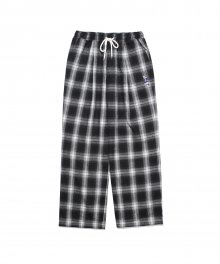 FLANNEL EMBROIDERY UNIVERSITY CHECK EASY PANTS BLACK