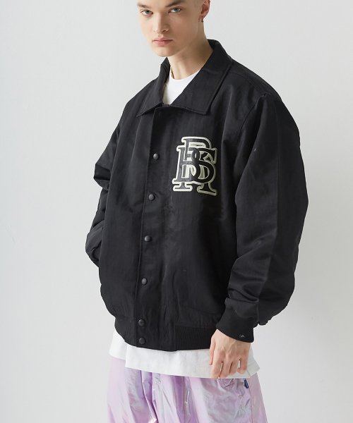 MUSINSA | BSRABBIT Big Logo Collared Varsity Jacket Black