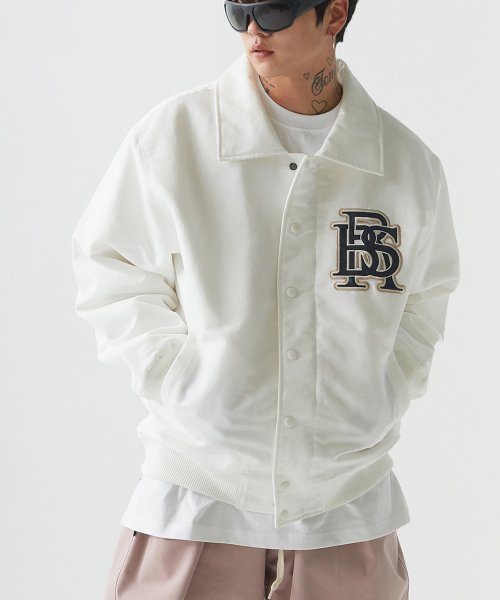 MUSINSA | BSRABBIT Big Logo Collared Varsity Jacket Cream