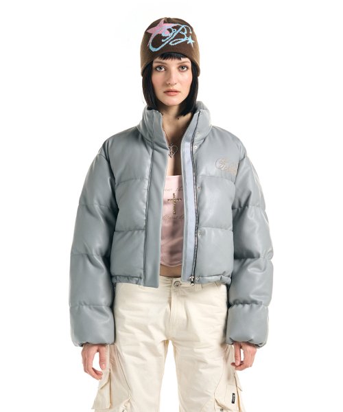 Gothic Leather Puffer Куртка Серый