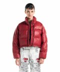 Gothic Leather Puffer Jacket Red