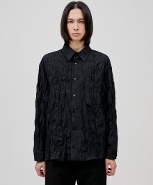 Crinkle Long-sleeved Shirt - Black (FU-197)