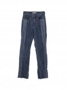 LOGO PRINT CRINKLE DENIM PANTS IN BLUE