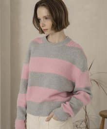 KN4212 Stripe mohair knit_Gray/Pale pink