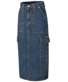 cargo pocket denim long skirt (blue)