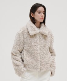 Fake Fur Zip-up Jacket - Light Beige