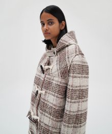 Alpaca Check Duffle Coat - Orange