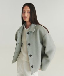 Camel-hair Blend Crop Coat - Mint grey