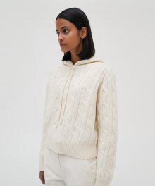 Wool Cable Knit Hoodie - Ivory