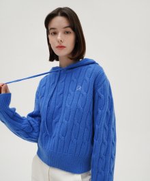 Wool Cable Knit Hoodie - Blue