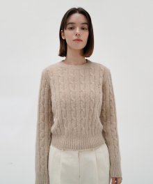 Alpaca Cable Round Crop Knit - Oatmeal