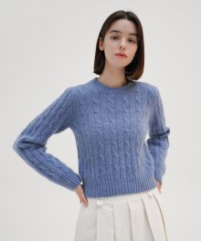 Alpaca Cable Round Crop Knit - Sky blue