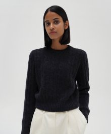 Alpaca Cable Round Crop Knit - Charcoal