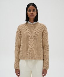 Chunky Cable Wool Round Knit - Beige