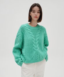 Chunky Cable Wool Round Knit - Mint