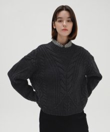 Chunky Cable Wool Round Knit - Charcoal